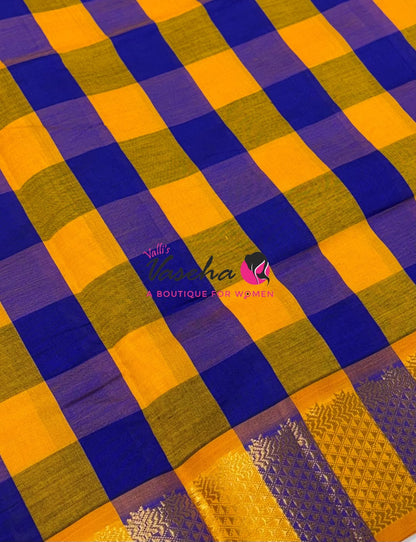Semi Silk Cotton Saree |  Pazhum Pazhamum Checks Design |VVSSC011