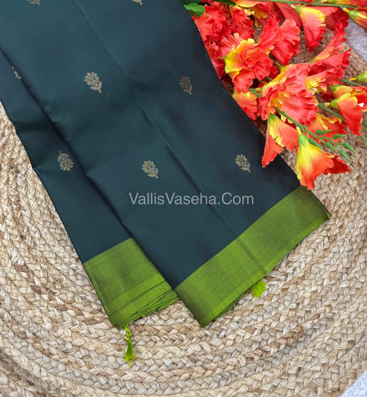 Pure Soft Silk Saree - Dark Green With Green - VVPSS073