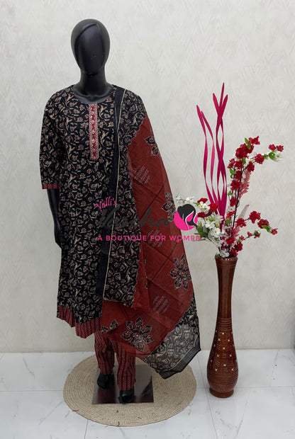Ready Made - Anarkali - Salwar, Kameez & Duppatta(3pc)- Printed Cotton - VVAS011