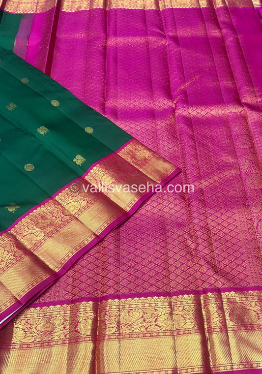 Pure Vintage Korvai Kanchipuram Silk Saree - Green & Pink Combo - VVPS006