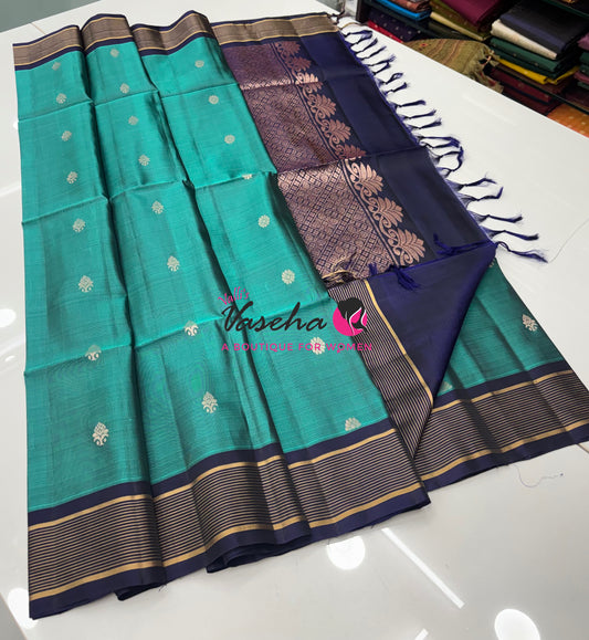 Half Mixed  Soft Silk Saree - (1.75 warp) Ramar Greenish Blue & Navy Blue - VVPSS090