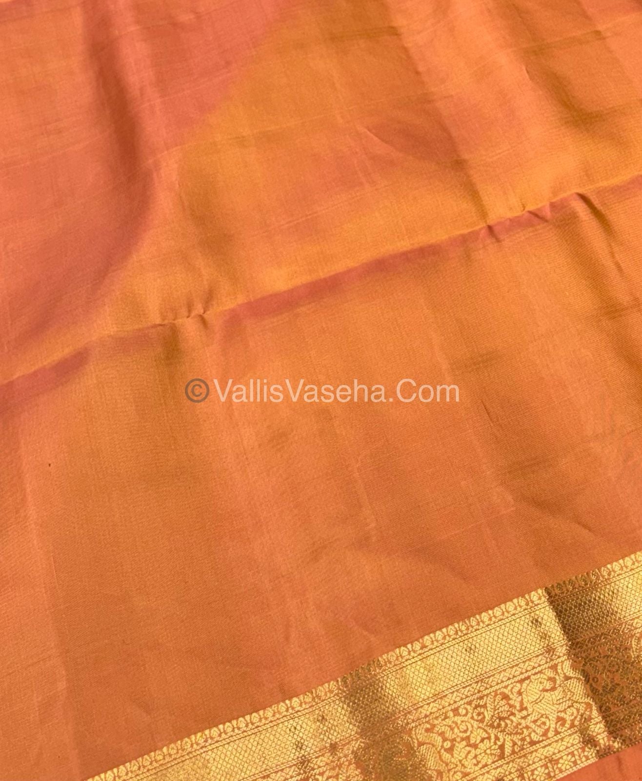 Pure Soft Silk Saree - Kanchi Border -  Orangish Gold Combo - VVPSS057