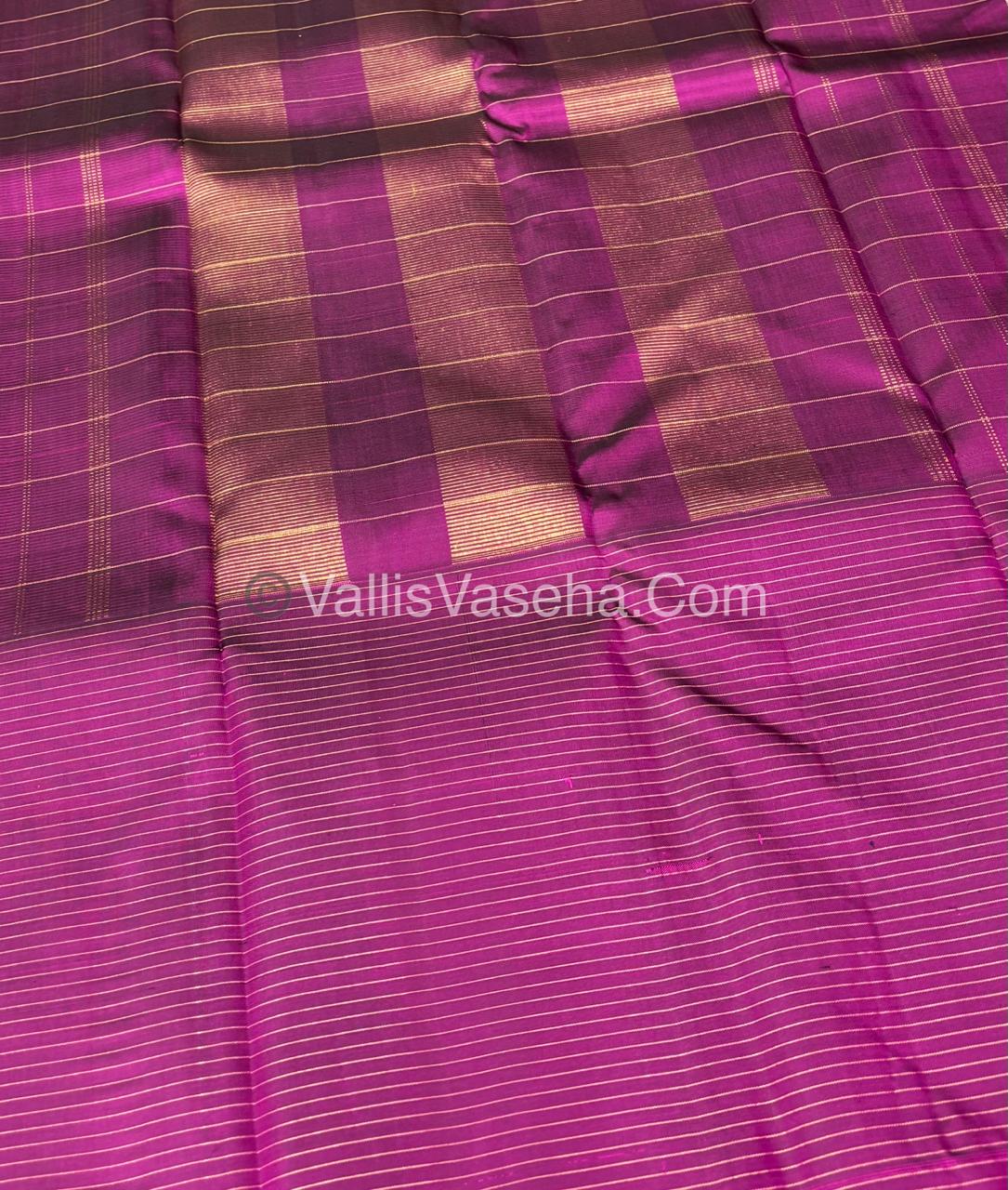 Pure Kanchipuram Silk Saree - Cream & Purple Combo - VVPS035