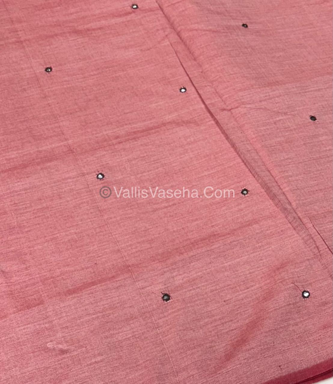 Poly Silk Mixed Cotton - Mirror Work Embroidery - Pink with Brown - VVPCM001