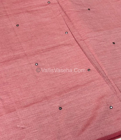 Poly Silk Mixed Cotton - Mirror Work Embroidery - Pink with Brown - VVPCM001