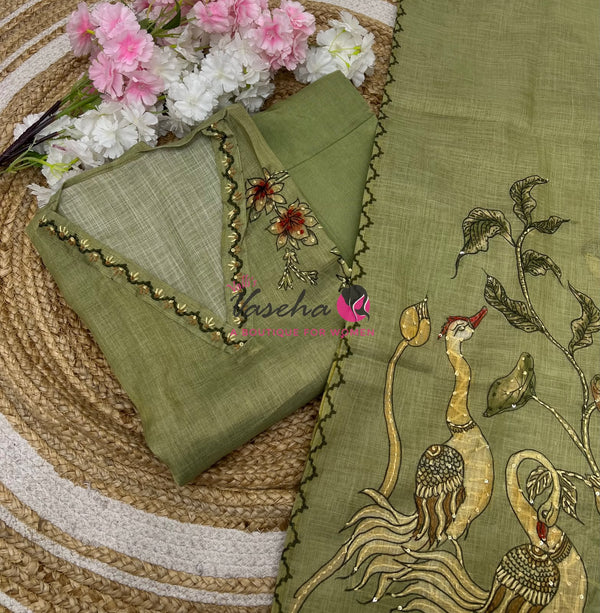 Unstitched Kota Material |  Green Shade | VVUSM062