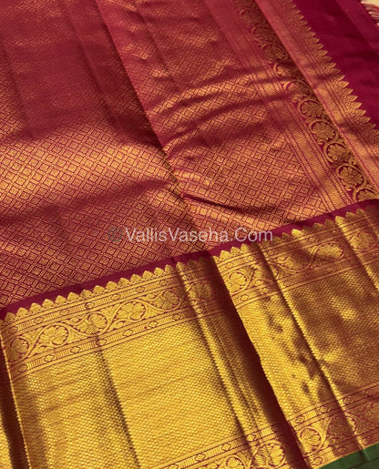 Pure Vintage Korvai Kanchipuram Silk Saree - Cream & Maroon Combo - VVPS038