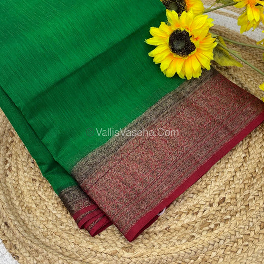 Bamboo Silk Saree - Green With Red Shade - VVBSS006