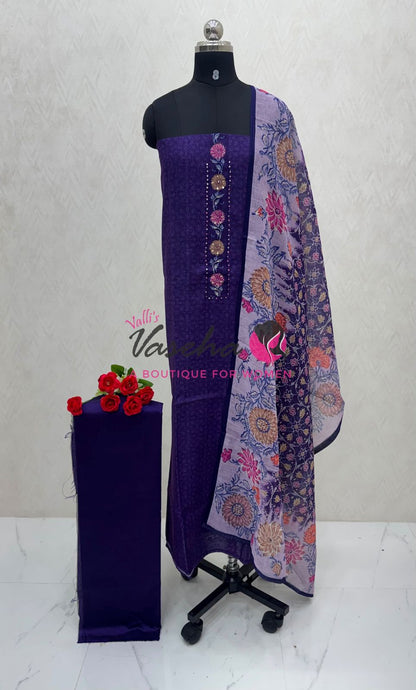 Unstitched Semi Chanderi Salwar Material  | VVUSM035