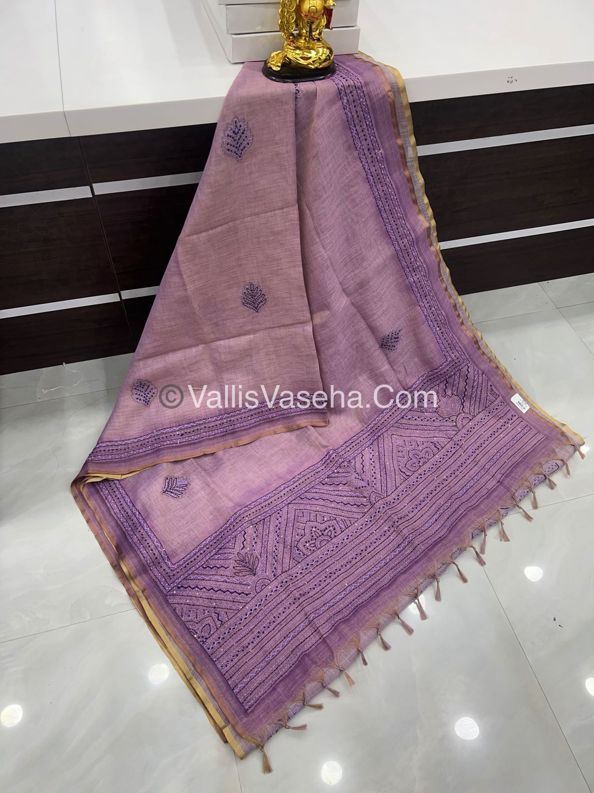 French Knot - Linen Tissue Saree - Lavendar Shade - VVLFN004