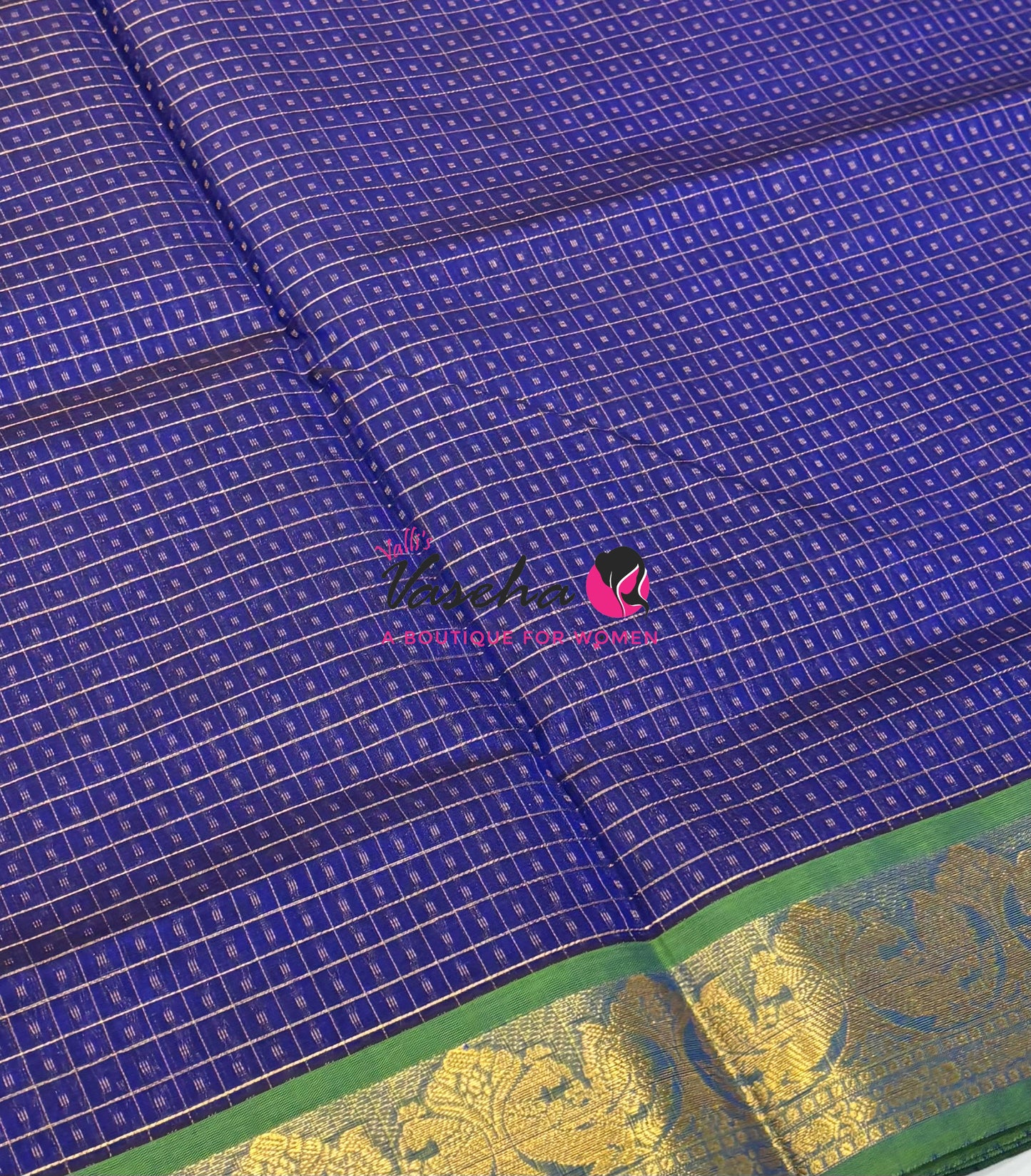 Pure Silk Cotton Saree - Blue With Green - Lakshadeepam Design - VVPLD004