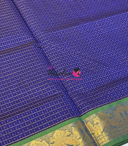 Pure Silk Cotton Saree - Blue With Green - Lakshadeepam Design - VVPLD004
