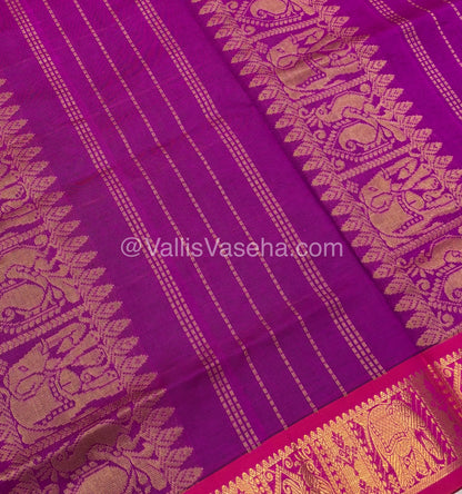 Semi Silk Cotton Saree - Brown with Purplish Pink shade - VVSSC002