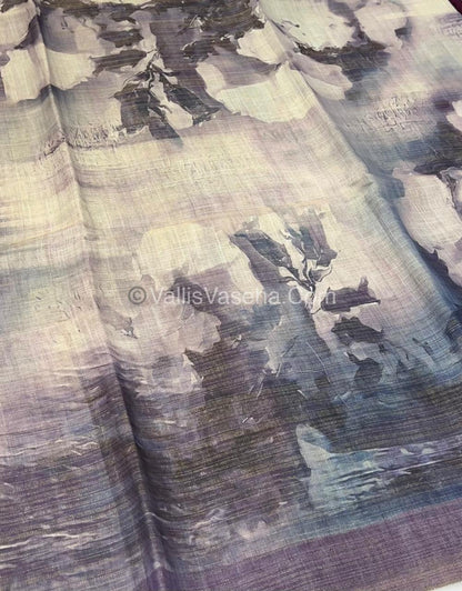 Tissue Linen Saree - Cloud Design - Light Purple Shade - VVTLS002