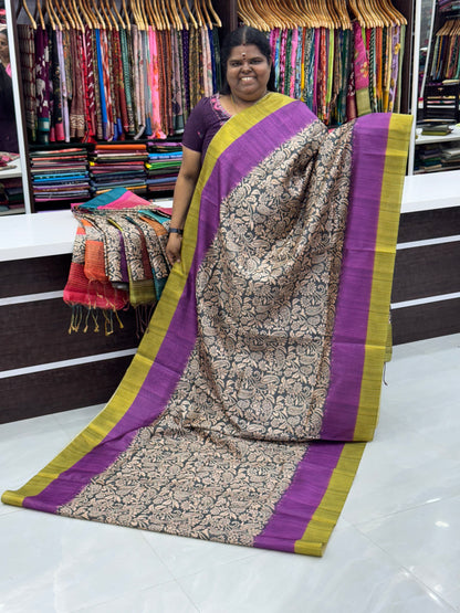 Semi Tussar - Purple & Green Border - VVSTS005