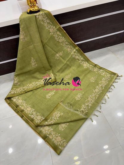 Linen Tissue Saree - Green Shade - VVLTS002