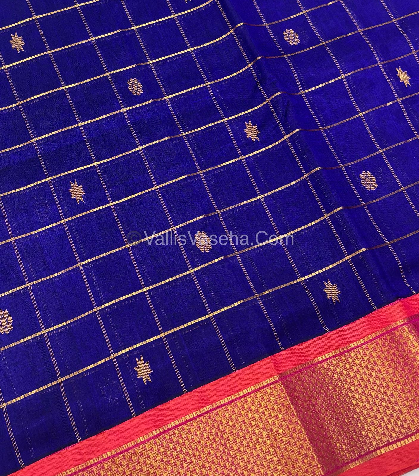 Pure Korvai Silk Cotton - Checks Pattern - Blue  with Pink Shade  - VVKSC015