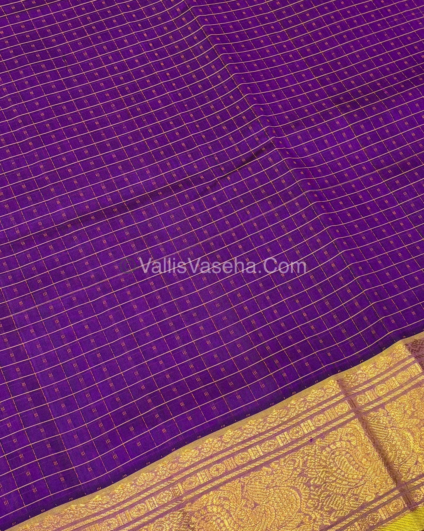 Pure Silk Cotton Saree - Purple  With Lemon Yellow Shade - Lakshadeepam Design - VVPLD001
