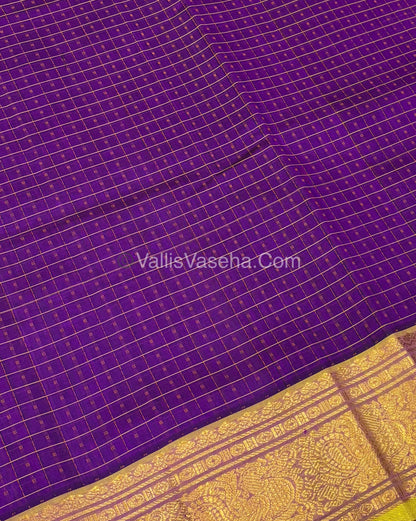 Pure Silk Cotton Saree - Purple  With Lemon Yellow Shade - Lakshadeepam Design - VVPLD001