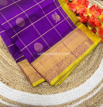Pure Silk Cotton Saree - Mayil & Chakkaram Design - Purple With yellow Shade - VVMC001