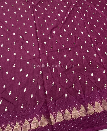 Casual Wear Sarees - Semi Binny / Semi Dola Silk - Purplish Wine Color - VVSDS004