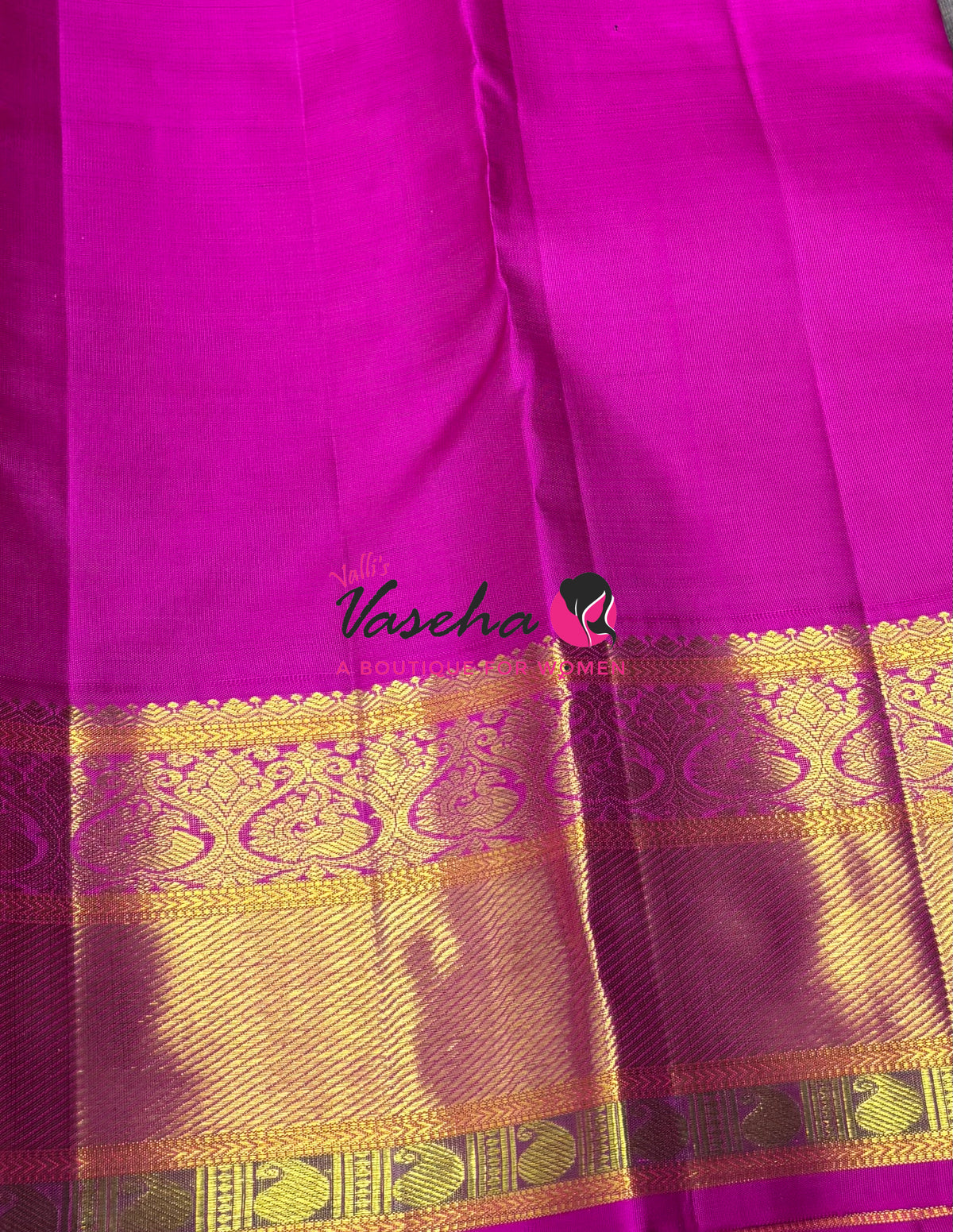 Pure Vintage Korvai Kanchipuram Silk Saree - Grey With Pink - VVPS099