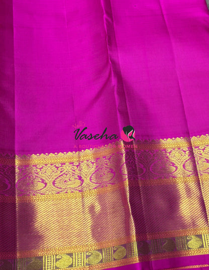 Pure Vintage Korvai Kanchipuram Silk Saree - Grey With Pink - VVPS099