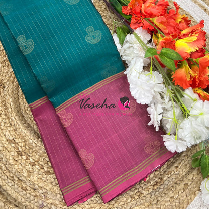 Half Mix - Pure Soft Silk Saree - Long Retta Petta Border with Butta - VVPSS084
