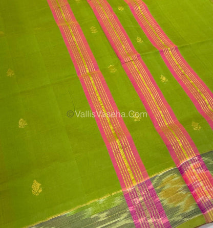 Semi Silk Cotton Saree -  Pink & Green   - VVSSC001