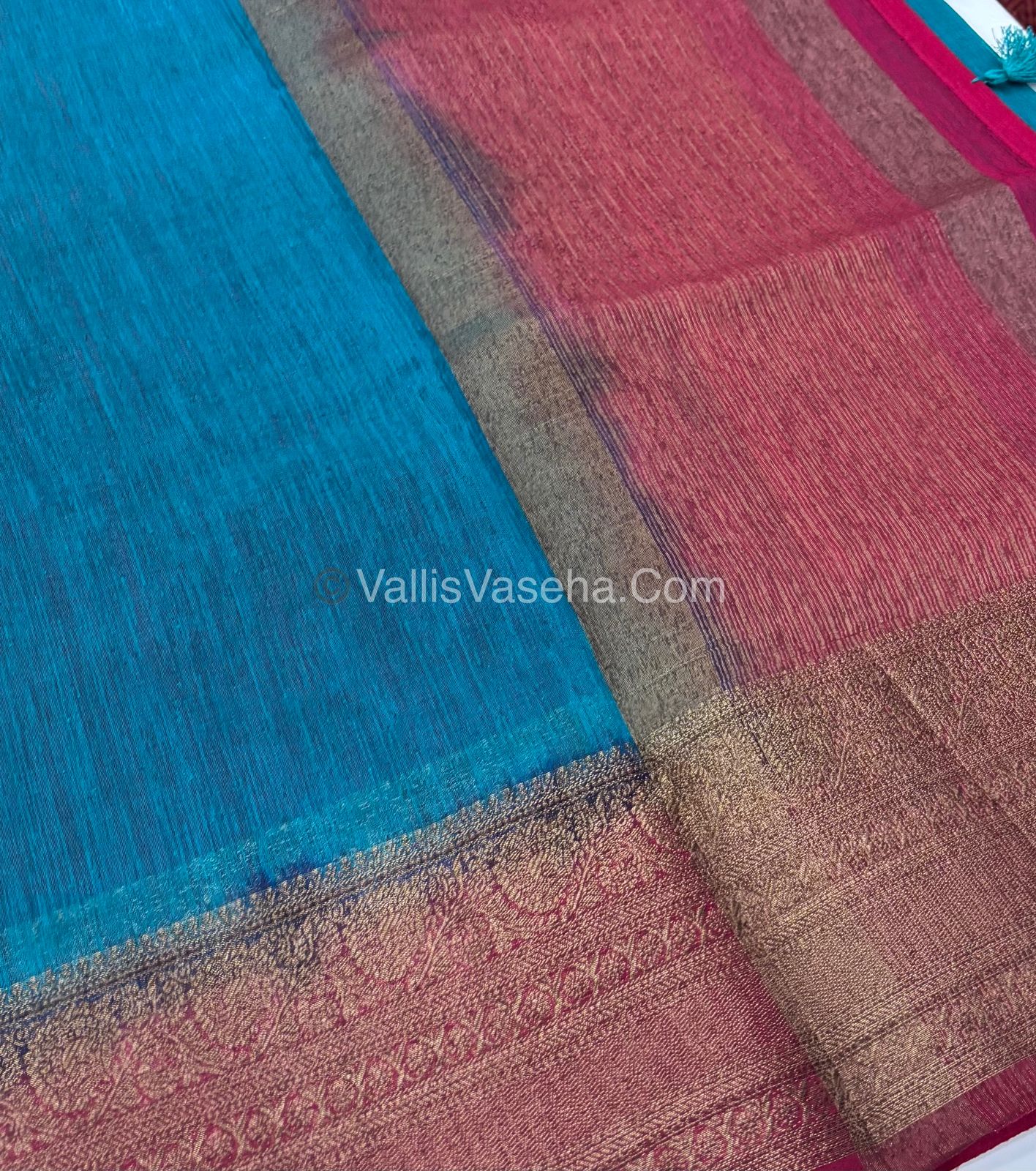Bamboo Silk Saree -  Blue with pink Shade - VVBSS009
