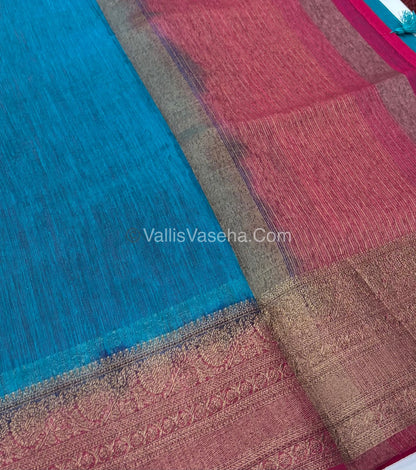 Bamboo Silk Saree -  Blue with pink Shade - VVBSS009