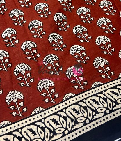 Pure Soft Mul Mul Cotton Sarees - Hand Block Prints - VVMMC010