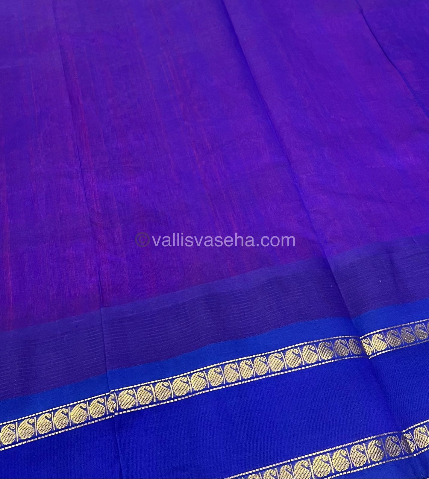 Pure Korvai Silk Cotton Saree - Peachish Pink with Blue - Retta Petta border - VVKSC004