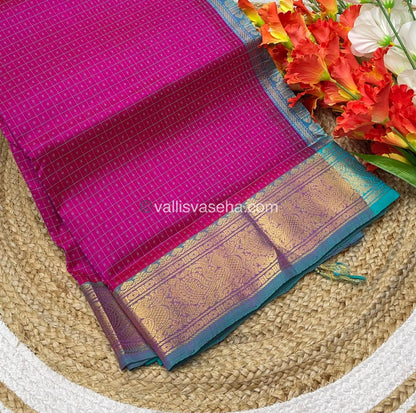 Pure Silk Cotton Saree - Pink with Turquoise Blue - Lakshadeepam Design - VVPLD001