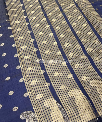 Semi Tussar Silk Saree - Navy Blue shade - VVSTS010