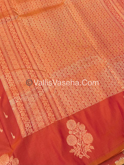 Semi Soft Silk - Flower  Butta Border - Peachish Orange Shade -VVSSS016