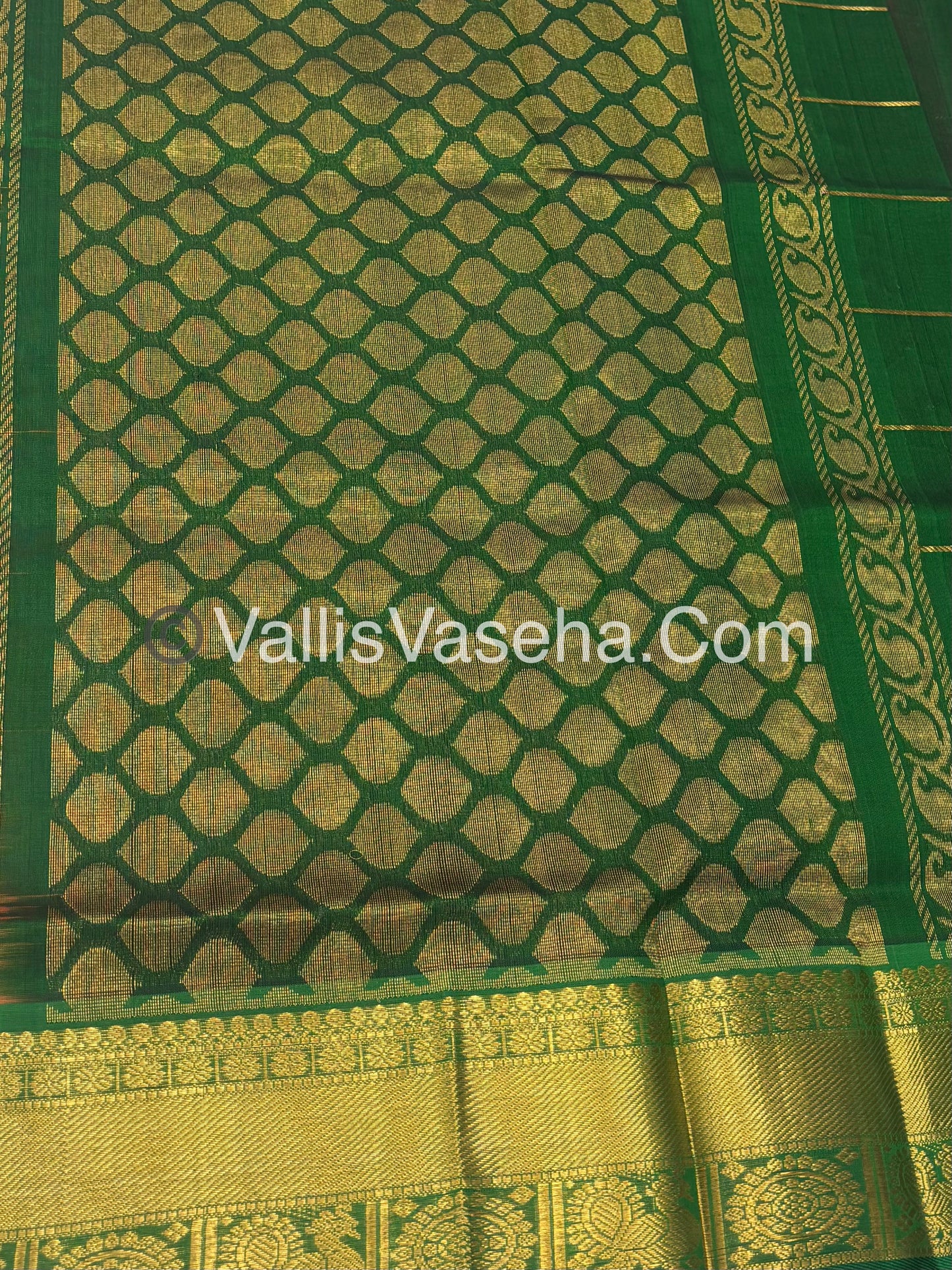 Pure Silk Cotton Saree - Mayil & Chakkaram Design - Pink with Green - VVMC001