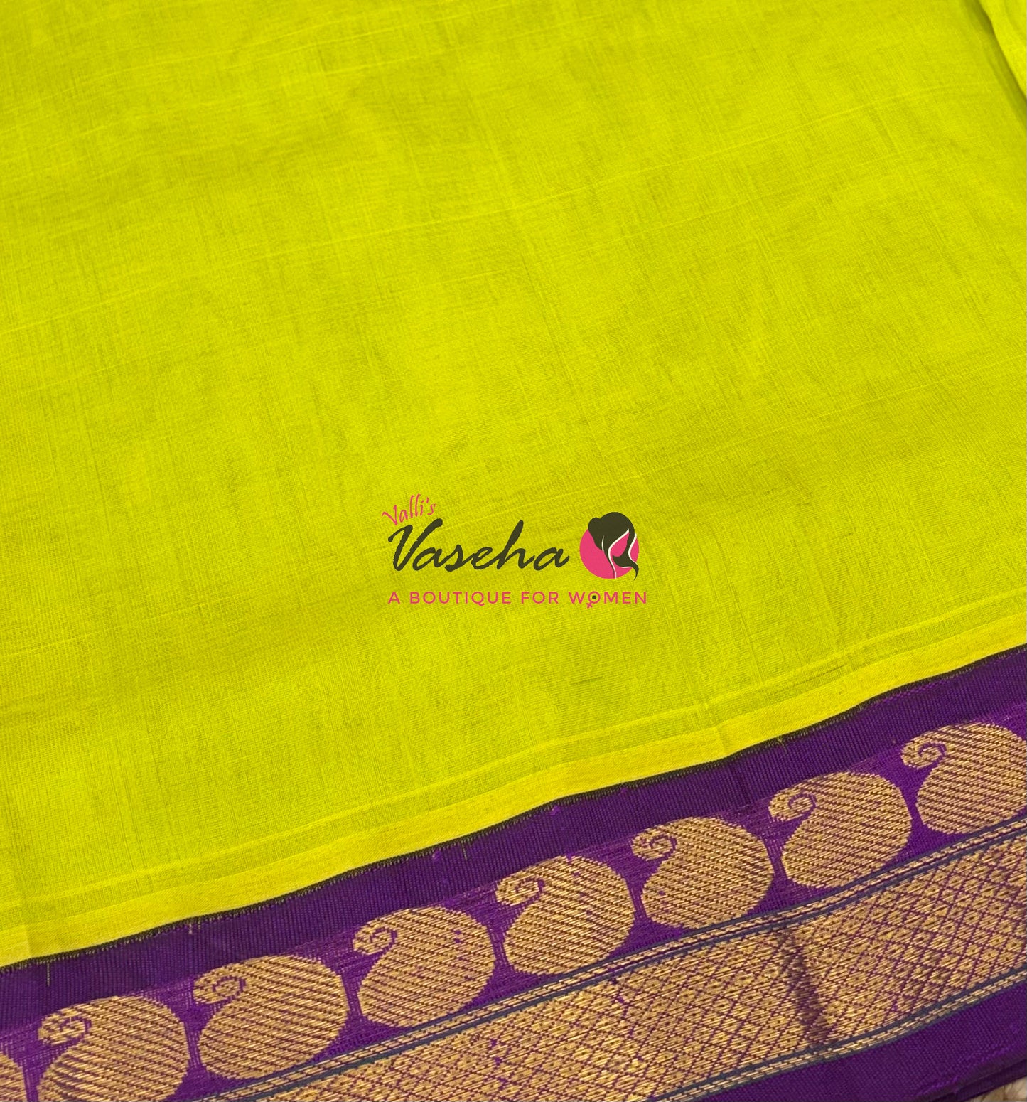 10 yards - Pure Silk Cotton - Lemon Green & Purple - VVTYSC002