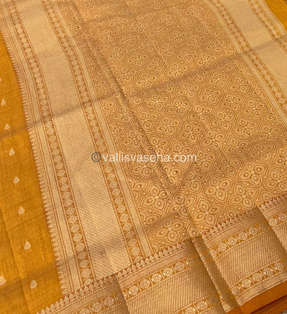 Semi Tussar Silk - Grand Pallu Mango Yellow Shade - VVSTS023