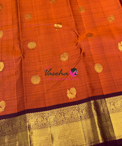 Pure Kanchipuram Silk Saree - Rust Orange & Wine Brown Shade  - VVPS067