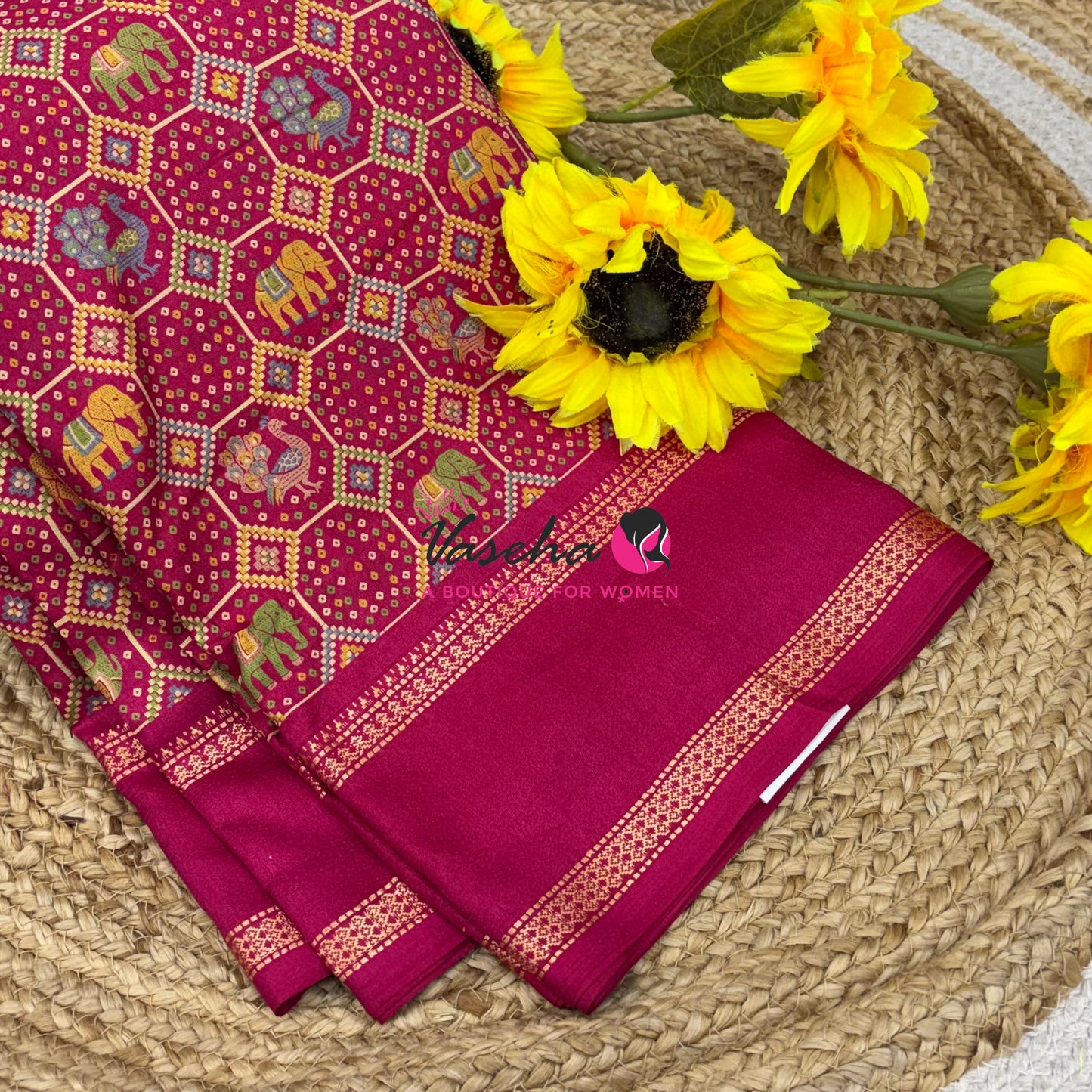 Casual Wear - Semi Printed Silk - Fancy Mixed Variety - Dark Pink - VVFMC008