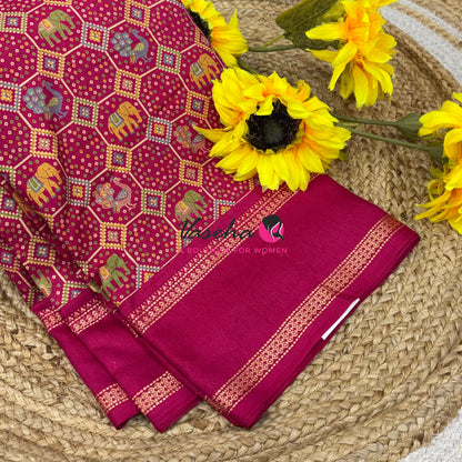Casual Wear - Semi Printed Silk - Fancy Mixed Variety - Dark Pink - VVFMC008
