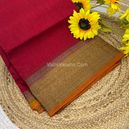 Bamboo Silk Saree - Red With Mustard Yellow Shade - VVBSS006