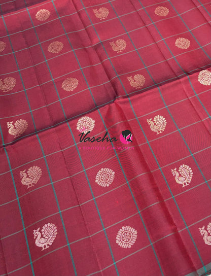 Pure Soft Silk Saree - Maroon & Blue Shade - VVPSS055