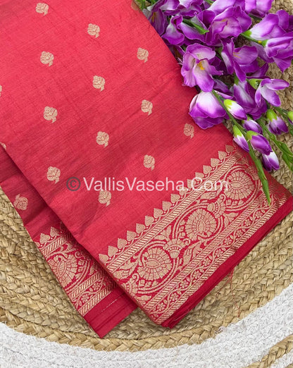 Semi Tussar Silk  - Pinkish Red Shade - VVSTS024