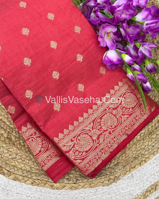 Semi Tussar Silk  - Pinkish Red Shade - VVSTS024