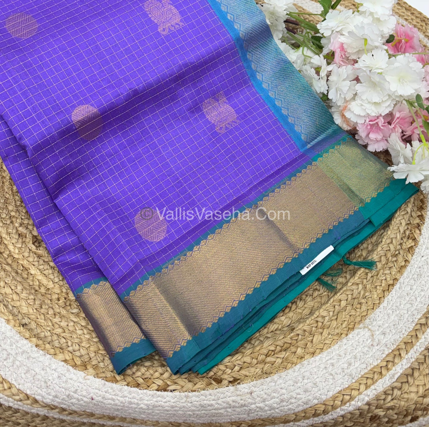 Pure Silk Cotton Saree - Mayil & Chakkaram Design - Lavender With Blue Shade - VVMC002