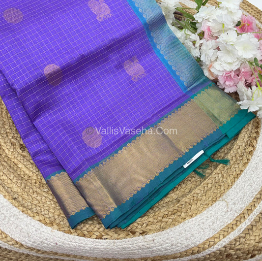 Pure Silk Cotton Saree - Mayil & Chakkaram Design - Lavender With Blue Shade - VVMC002