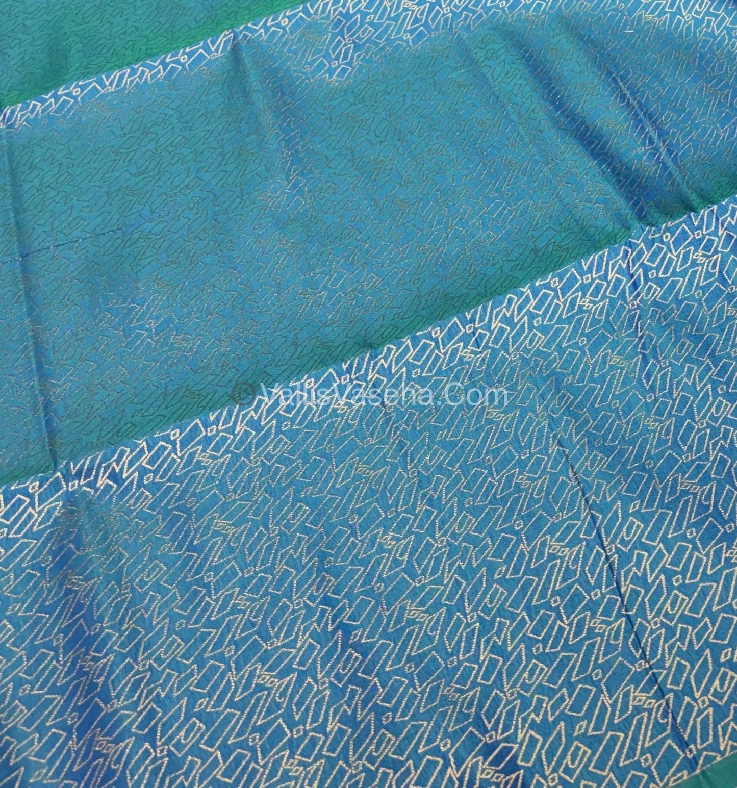Semi Soft Silk   - Borderless - Contemporary Design - Peacock Blue Shade -VVSSS012