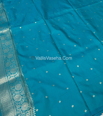 Semi Soft Silk - Peacock Butta Border - Ramar Blue Shade -VVSSS011